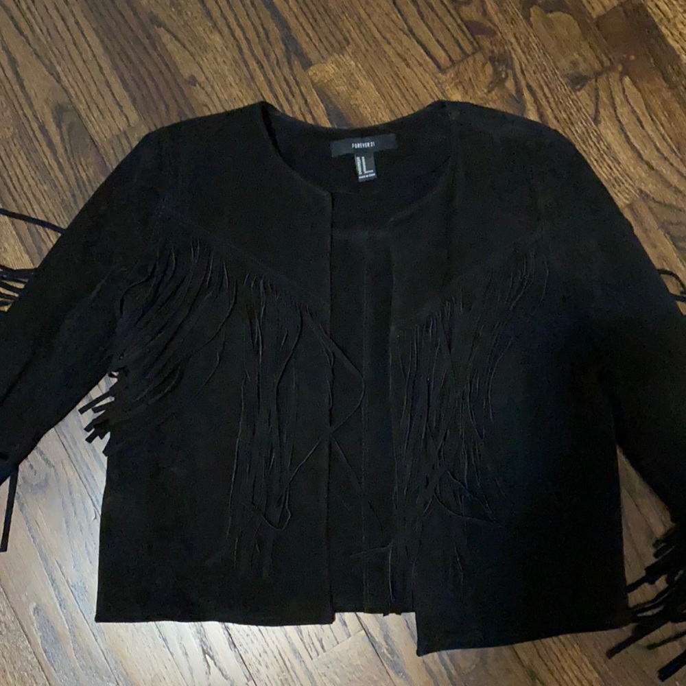 Fringe 3/4 sleeve faux suede jacket never worn